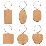 Holz Schlüsselanhänger 12 Stücke DIY Blanko Schlüsselanhänger Personalisierter Holz Schlüsselbund, 6 Verschiedene F
