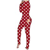 KGLHTYU Damen Schlafanzug Lang Christmas Pyjama Couple Einteiler Schlafanzug Damen Overall Rot Damen Schlafanzug Damen Einteiler Ohne Kapuze Mit Po Klappe Onesie Pyjama Hausanzug