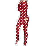 Geilisungren Sexy Strampler Mit Klappe Damen Winter Schlafanzug Onesie Erwachsene Jumpsuit Onesie Schlafanzug Einteiler Lang Overall Damen Pyjama Mit Knopfleiste Sexy Nachtwäsche Unterwäsche Hausanzug