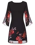 Damen Chiffon Sommer Kleid Langarm Loose Fit Midi Abend Party Kleid L Schwarz rot CL11125-23