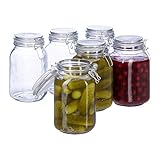 Relaxdays, transparent Einmachglas 6er Set, 1,5 l Gastro, Bügelverschlus, luftdicht, große Vorratsbehälter, Gummiring, Glas, rostfreier Stahl, x 6