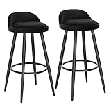 WOLTU BH296sz-2 Barhocker 2er Set Barstuhl Hocker Tresenhocker Bistrohocker Designer Hocker mit Lehne und Fußstütze aus Samt Metall, Schw