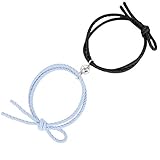 unmarked 1 Paar Magnetarmband mit zwei Hälften in Herzform aus Stahl für Paare, Freundschaftsarmbänder für Liebhaber, geflochtenes Seil, Magnetschmuck, Schwarz / B