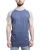 Blackskies Baseball Kurzarm T-Shirt | Langes Oversize Fashion Basic Raglan Streetwear Herren Longshirt Long Tee Melliert - Blau-Grau Medium M