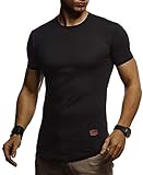 Leif Nelson Herren Sommer T-Shirt Rundhals Ausschnitt Slim Fit Baumwolle-Anteil Cooles Basic Männer T-Shirt Crew Neck Jungen Kurzarmshirt O-Neck Kurzarm Lang LN8294 Schwarz S