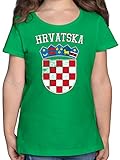 Fussball WM 2022 Fanartikel Kinder - Kroatien Wappen EM - 140 (9/11 Jahre) - Grün - t-Shirt Kroatien - F131K - Mädchen Kinder T-S