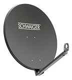 SCHWAIGER -227- Satellitenschüssel, Sat Antenne mit LNB Tragarm und Masthalterung, Sat-Schüssel aus Aluminium, Anthrazit, 74,5 x 84,5