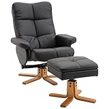 HOMCOM Relaxsessel Fernsehsessel 360° drehbarer Sessel mit Hocker Liegefunktion Holzgestell Schwarz 80 x 86 x 99