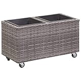 Montloxs Garten Hochbeet mit 2 Töpfen, Erhöhte Patio Blumenpflanze Pflanzer Box Gemüse Pflanzbehälter, 60x30x36 cm, Poly Rattan Grey