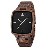 Herren Damen Unisex Eckige Holzuhr, CZOKA Natürliche Ebenholz Holz Armbanduhr Analog Quarzwerk mit Holzarmband Verstellbarem, Datumsanzeige mit DREI Datumsangaben, Nachhaltig, Handgefertig