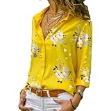 Jubaton Bluse Revers Druck Lose Strickjacke Blumen Top Langarm Mode Komfortabel Freizeit Vielseitig Temperament Sexy L