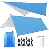 AvoDovA Zeltplane Wasserdicht Camping Zeltplane, 3*3 Meter Regenschutz Sonnenschutz Leichte Tarp für Hängematte, Sonnenschutz UV Schutz Zeltplane Sonnensegel mit Erdnägel Seilen für Ourdoor Camping