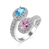 Banemi Silbener Ring, Retro Ringe Damen Versilberter Blau Zirkonia Oval Damen Verlobungsring Größe 52 (16.6)