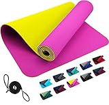 FLXYA TPE Sportmatte Fitnessmatte 183 x 61 x 0,6 cm - Pink Gelb rutschfeste Matte Home Workout Outdoor Training Turnmatte Gymnastikmatte Yogamatte Trainingsmatte Yoga & Sport Mat Pilates Rosa Yellow