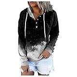 Eaylis Damen Knopf-Kordelzug-Tasche Lässige Langarm Tie-Dye Gradient Print Hoodie, Freizeit Langarmshirt Pullover Teddy-Fleece Plüsch Kapuzenpullover Pulli Streetwear Langarm Sweatshirt H