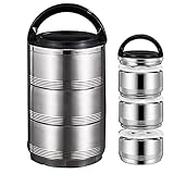 Yeah-hhi 3-Tier-Stapelbare Lunchboxen Single-Layer-Dichtung Edelstahl-Lebensmittelbehälter Für Männer, Frauen, Schule, Picknick, Reisen,Silber,2100
