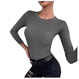 Briskorry Damen Langarm Slim Shirt Einfarbig Elegant Stricken Bluse Sexy Oberteile Pullover Tunika Bequem Angenehm Langarmshirts Tunik