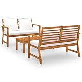 Gartenlounge Massiv Gartenmöbel 3-TLG. Auflagen Bank Tisch Lounge G
