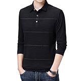 KLTOPZAN Herren Winter Verdicken Langarm Polo T-Shirt Casual Gestreift Herren Poloshirt Mode Slim Fit Hemd, Schwarz , XXL