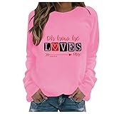 Frauen Valentinstag Buchstaben Druck klassisches T-Shirt Langarm Pullover mit Rundhalsausschnitt Sport Top