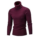 KBUY Herren Rollkragen Pullover Langarmshirt Feinstrick Sweater Rollkragen Freizeit Slim fit Basic Männer Pullover Gerippter Slim Fit Strickpullover für Herren Basic Rollkragenpullover S-3XL