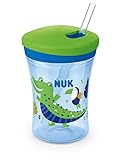 NUK Action Cup Trinkbecher Kinder | Chamäleon Effekt | 12+ Monate | Drehdeckel mit weichem Strohhalm | auslaufsicher | BPA-frei | 230 ml | Krokodil, grün, 120 g