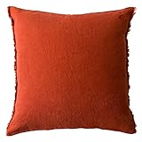 Stay Here-Kissenbezug – weiche Kissenhülle aus Leinen – einfarbig gewebt – mit Fransen aus Naturmaterialien – rost in 40x40 cm – 290 Rust – von ’zoeppritz since 1828’, 728010-290-40x40