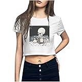 Cropshirts Kurzarmtop Strandshirt Casualshirt mit U Ausschnitt Oberteile Crop Teenager Mädchen Druck Vintage Oberteile 90er Jahre 3D Druck T-Shirts Kurzarm-T-Shirt Vintage Basic Crop Top