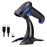 Tera Barcode Scanner QR 2D 1D 3in1 Barcodescanner Wireless 2,4GHz / Bluetooth/USB Kabelgebunden Strichcode Scanner mit 2000mAh Akku /2M Kabel/Super Stabilerm Ständer, HW0002 (Blau)