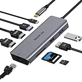 MOKiN USB C Adapter 9 in 1 USB C Docking Station mit 4K Dual HDMI, Gigabit Ethernet, 3*USB 3.0,100W PD, SD/TF Kartenleser, kompatibel für MacBook Pro, MacBook Air, Thinkpad T480, XPS 13/15 usw