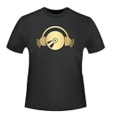 tshirt-fabrik.de DJ T-Shirt Kopfhöhrer schwarz mit Gold Druck Gr.XL