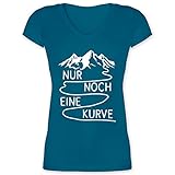 Sport Wandern Football & Co. - Nur noch eine Kurve - weiß - M - Türkis - Shirt wandern Damen - XO1525 - Damen T-Shirt mit V