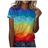 YunYoud Damen Regenbogen Bunt T-Shirt Lustig Schmetterling Stern Wald Tee Tops Kurzarm Sommer Oberteile V-Ausschnitte Lose Bluse Shirt Frauen Tunika Teenager Mädchen Top T