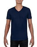 Gildan Herren Soft Style V-Neck T-Shirt, blau (Marineblau), XXL