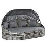 Outsunny Rattan Sonneninsel 4-teilige Liegeinsel mit Sonnendach Sitzgruppe 4 Kissen Metall Grau 230 x 145 x 80