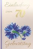 Einladungskarten 70. Geburtstag Frau Mann mit Innentext Motiv blaue Blume 10 Klappkarten DIN A6 im Hochformat mit weißen Umschlägen im Set Geburtstagskarten Einladung 70 Geburtstag Mann Frau K180