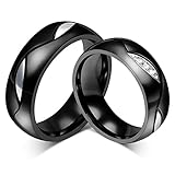 ANAZOZ 2 Stück Ringe Schwarz Partner Partnerring Paar für Damen Herren Edelstahl Welle Twisted Augen Zweigen Blätter Konkav Gewölbt Zirkonia Personalisiert G