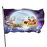 Flagge Weihnachtsmann im Schlitten Weihnachten Winterurlaub Anti verblassend langlebig Wandflagge mit öse, für Schlafsaal, Dekoration, Outdoor, Partys 90x150