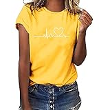 yiouyisheng Sommer Damen T-Shirt Liebe Muster Kurzarm Rundhalsausschnitt Basic Tshirt Damen Rundhals Casual Top EKG-T-Shirt Tee Shirt Bluse Oberteile Short Sleeve Top