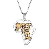 Nofade Silver 925 Silber Sterling Damen Kette Vergoldete Karte von Afrika Hip Hop Halskette Schmuck, Fünf kleine Elefanten…