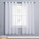PONY DANCE Schlafzimmer Vorhänge Weiss Halbtransparent - 2 Stücke H 175 x B 140 cm Voile Gardinen mit Ösen Halbtransparenter Vorhang Kurz Wohnzimmer Dekoschals, Weiß