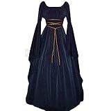 YEBIRAL Damen Mittelalterliche Kleid mit Trompetenärmel Mittelalter Party Viktorianischen Königin Kleider Bodenlänge Cosplay Dress Renaissance Kostüm Maxikleid Lang Halloween Kostü