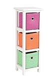 ts-ideen Kommode Nachttisch Schrank 62 cm Höhe Bad Regal Weiß mit 3 Körben in Orange Pink Grün für Kinderzimmer, Büro, Bad, Flur und Baby