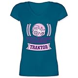 Landwirt Geschenk Bauer - Echte Mädchen Fahren Traktor - bunt - XXL - Türkis - T-Shirt - XO1525 - Damen T-Shirt mit V