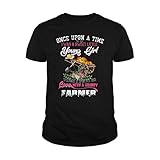 Uzubunki Once Upon A Time I was Sweet Little Young Girl Then I Fell in Love with A Grumpy Farmer T-Shirt, Unisex Schwarz, M