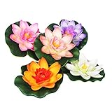 Beaupretty 5 Pcs Künstliche Wasser Lilie Simulation Lebensechte Kunststoff Bunte Lotus Blume mit Green Leaf Pad Wasser Schwimm Ornament für Teich Aquarium Pool D