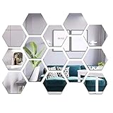 Betinyar 15 Stück Acryl-Spiegel-Wand-Dekor-Aufkleber, Hexagon-Spiegel Silber Selbstklebende Wandbild, DIY-Wandkunst, Raumdekoration für Schlafzimmer(18,4 x 16 x 9,2 cm)