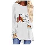 Mingyun Damen T-Shirt Casual Lose Kasack Bluse Weihnachtsmotiv Bedruckt Pullover Langarmshirt Rundhals Volant Christmas Outwear Pullover Top