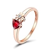 ANAZOZ Echtschmuck Damen Ring 18 Karat 750 Rosegold 0.4 Karat Rubin 0.02 Karat Diamant Verlobungsring Damen Blume Solitärring Größe 52 (16.6) AN1774