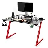 TOPSKY Gaming Tisch Zuhause Büro mit Getränkehalter Kopfhörer Haken Controller (Schwarz und Rot) (120 * 60cm, Schwarz + Rot)